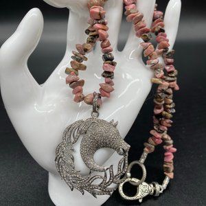 Necklace - Diamond Seahorse, Rhodochrosite,